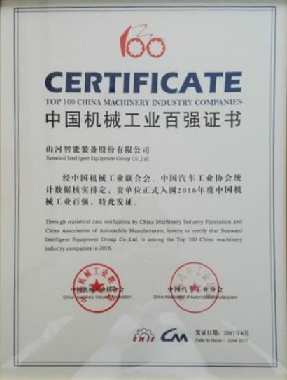 喜讯：壹定发智能再次荣登2016年度中国机械百强企业